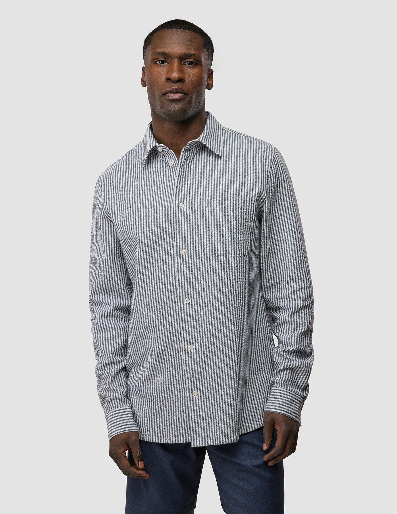 Seersucker Casual Shirt Navy Stripes